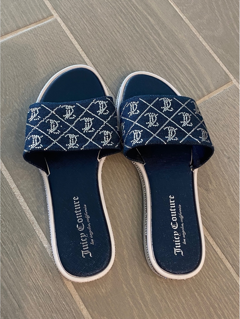 Juicy Couture Navy Blue Logo Slide Sandals Size 8
